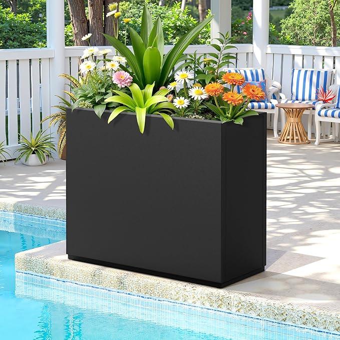 FENCY Metal Planter Box, Large Rectangular Planters for Outdoor Plants, Outdoor Tall Planters with Drainage Holes, Black Metal Planters (30