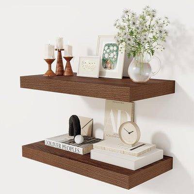 12 Inch Deep Floating Shelves, 24 x 12 Floating Shelf for Books, Rustic Wood Deep Wall Shelves for Home Storage & Display, 2