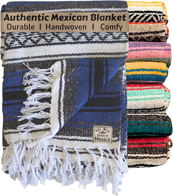 Del Mex Classic Mexican Blanket, Large Authentic Woven Falsa Throw (70