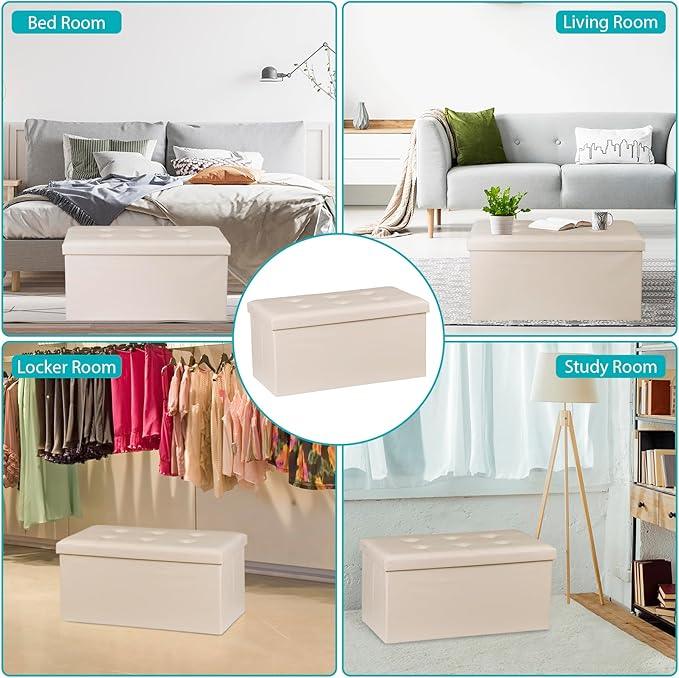 SUPER DEAL Folding Storage Ottoman Bench, 30 Inches Footrest Storage Bin with Padded Seat, Entryway Shoe Bench for Living Room Bedroom, 30