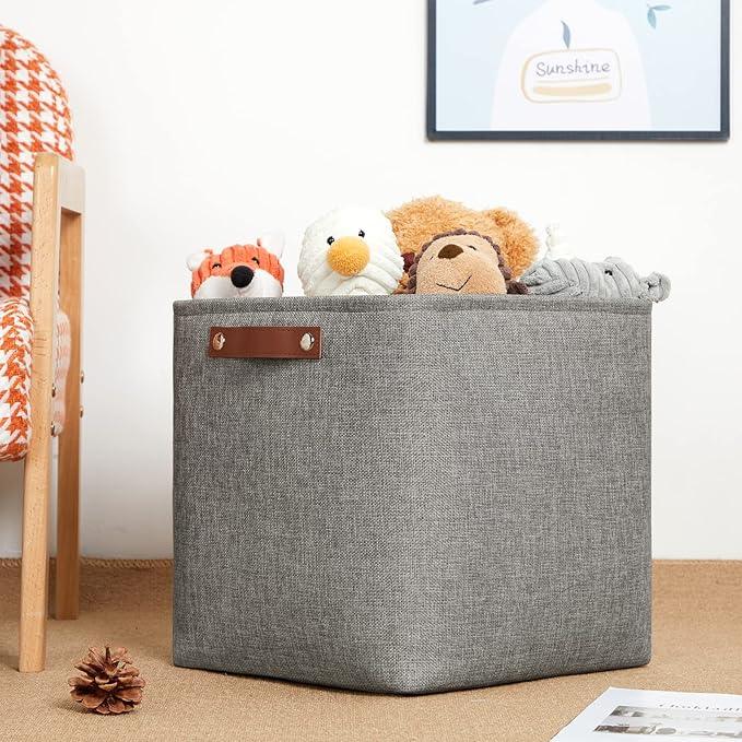 DULLEMELO 12 inch Cube Storage Bins, Large Collapsible Grey Storage Baskets for Square Cubes Organizing, Fabric Boxes Bins for Shelves Nursery Home Office Storage(4 Pack - 12