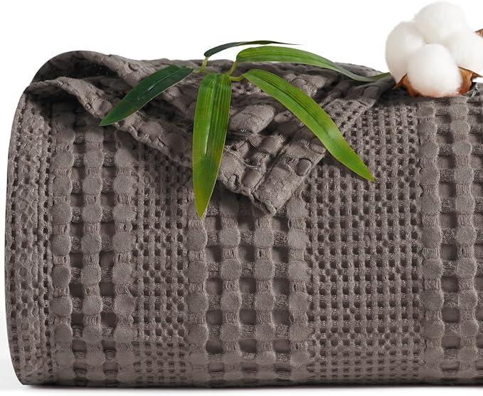 PHF Cooling Waffle Blanket Twin Size, Lightweight 60% Rayon Derived from Bamboo & 40% Cotton Breathable Blanket for Hot Sleepers, Soft and Luxury for Bed Couch and Sofa, 66