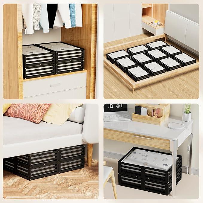 Under Bed Storage with Wheels-Large Bamboo Underbed storage Containers with Large Dust Bag Stackable Under the Bed Shoe Storage Bins for Clothes Books Bedding (2 Packs Black, 23.62