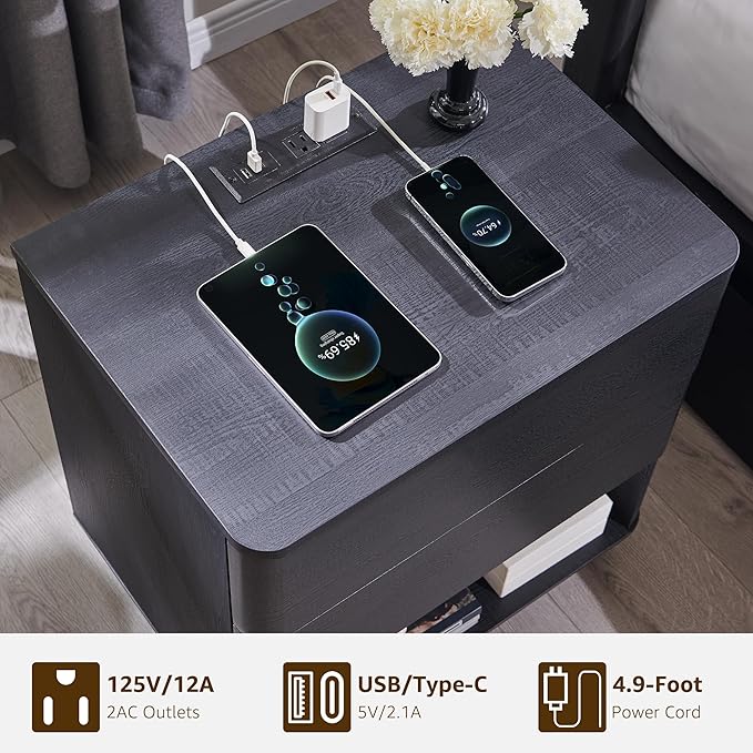 Nightstand with Charging Station, 22