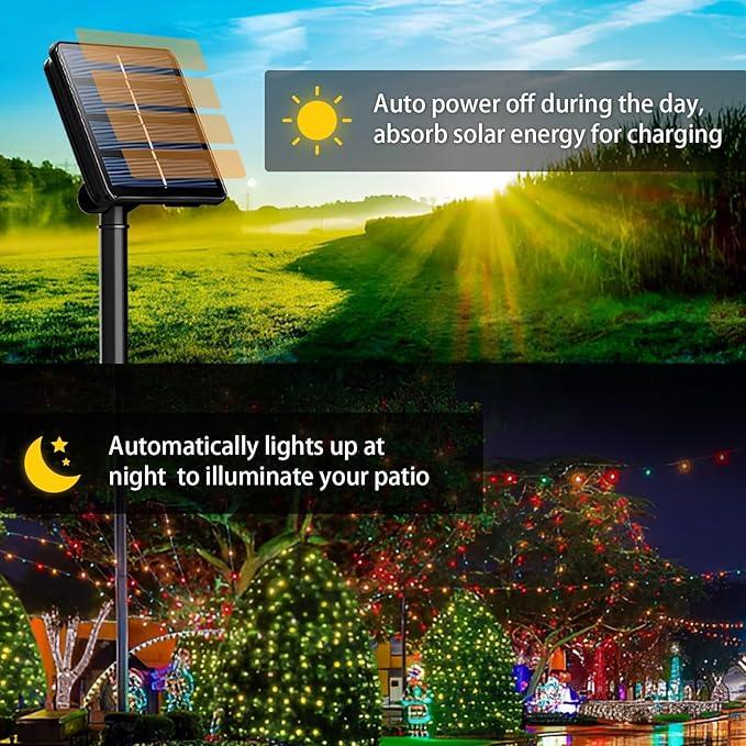 2 Pack Solar String Lights Outdoor, 200 LED Extra-Long 78 FT Solar Christmas Lights Outdoor with 8 Lighting Modes, IP65 Waterproof for Garden, Xmas, Balcony, Wedding, Party (Multicolor)