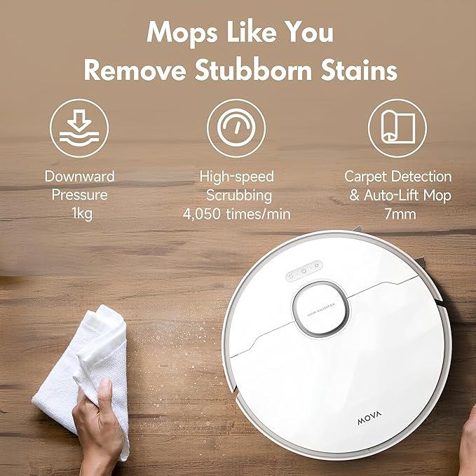 Mova S20 Ultra Robot Vacuum and Mop Combo with Dual Roller Brush, 8300Pa Suction, 140℉ Hot Water Mop Self-Washing & Drying, Mop Auto-Lift for Carpet, Self-Empty, Self-Refilling, Voice & App Control