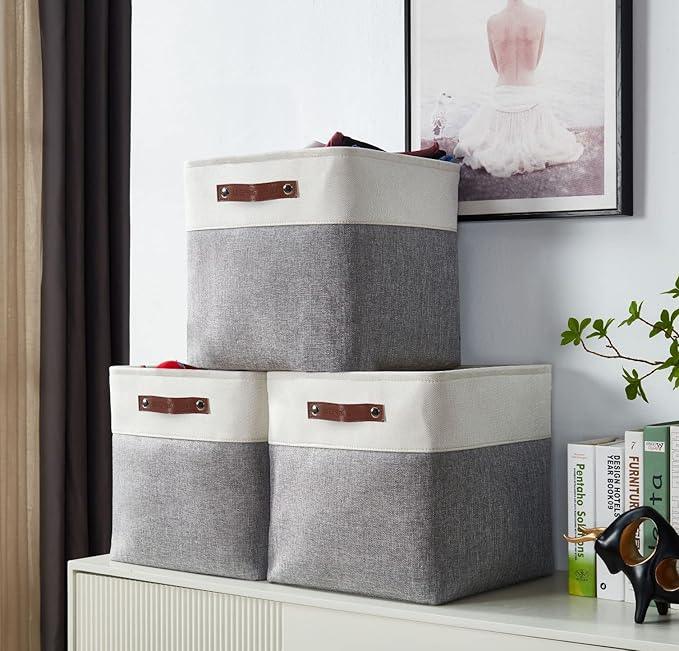 DECOMOMO Storage Cubes, 11x11 Cube Storage Bins, Baskets for Shelves (Grey & White, Cube 11