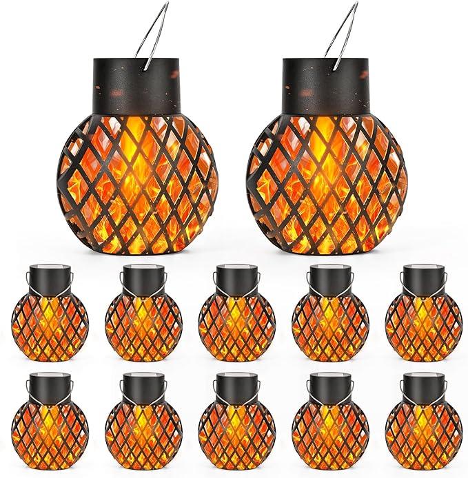 GIGALUMI Solar Lights Outdoor Waterproof,12 Pack Solar Hanging Lights with Flickering Flame,Outdoor Solar Lights for Yard,Patio,Tree,Camping,Christmas Decoration,New Upgraded Larger Lanterns