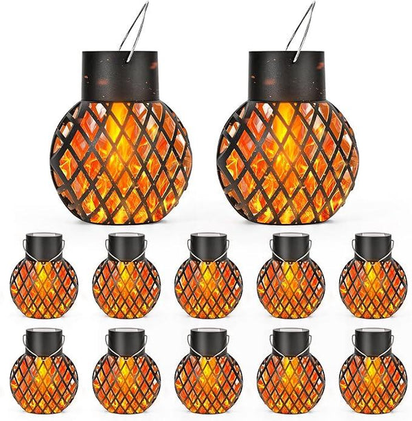 GIGALUMI Solar Lights Outdoor Waterproof,12 Pack Solar Hanging Lights with Flickering Flame,Outdoor Solar Lights for Yard,Patio,Tree,Camping,Christmas Decoration,New Upgraded Larger Lanterns