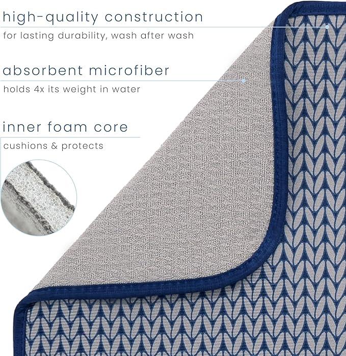 S&T INC. Dish Drying Mat, 16” x 18”, Absorbent Microfiber Kitchen Counter Mat, Dish Drying Pad for Dishes, Utensils, Pots and Pans, Large, Blue Stockinette