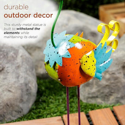Alpine Corporation LAZ328HH Quirky Metal Rainbow Bird Decor, Animal Statue for Patio, Lawn & Garden, 21