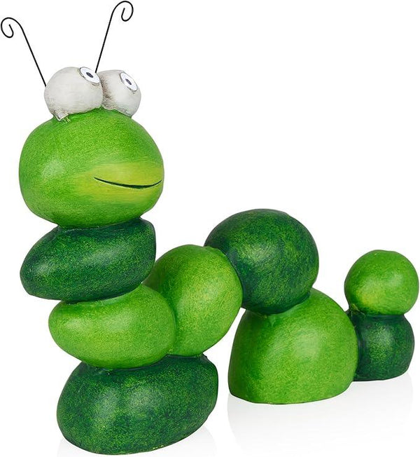 Alpine Corporation YEN608SLR Caterpillar Statue with Light Up Eyes, Solar Powered LED Caterpillar Garden Statue, 16