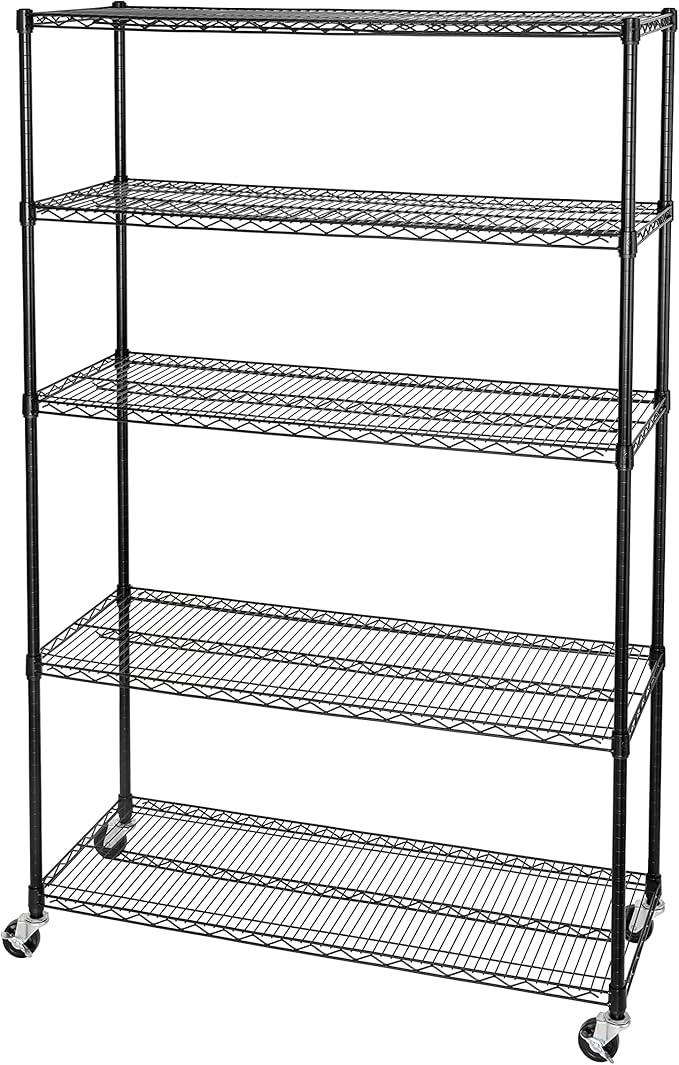 Seville Classics UltraDurable Heavy Duty NSF Solid Steel Wire Rack Storage Unit, Organizer for Garage, Warehouse, Office, Restaurant, Classroom, Kitchen, Black, 5-Tier Shelving, 48