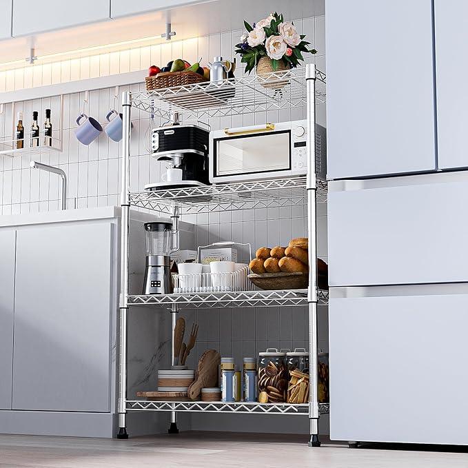 1000 lbs Storage Shelving 4-Tier Utility Shelving Unit Steel Organizer Wire Rack for Home,Kitchen,Office,Chrome (13.7