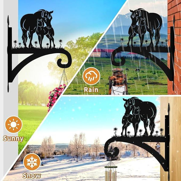 Plant Hangers Outdoor Heavy Duty Iron Decorative Mare & Foal Silhouette Plant Hooks for Hanging Baskets 11 inch Hanging Plant Bracket Wall Hooks for Flower Pot Bird Feeder Wind Chimes