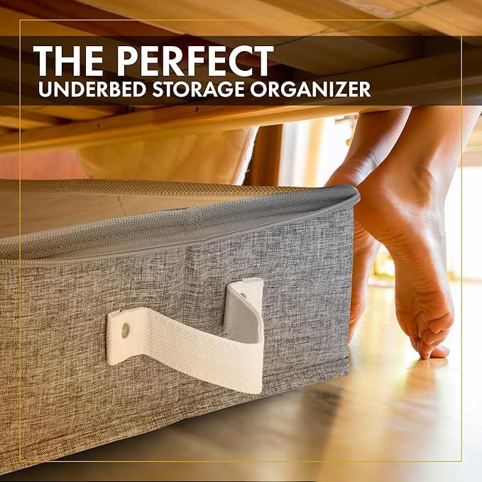 HOMELUX THEORY 2pc Under Bed Storage Containers, Bedroom Under the Bed Drawer Storage Organizer with Bins and Lids, Large Underbed Clothes Storage Box Ideal for Blanket, Fabric, & Shoes (LightGray)