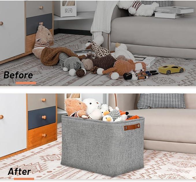DULLEMELO Large Storage Baskets, 3 Pack Foldable Storage Baskets Bins for Colthes Organizer, Fabric Storage Organizer Baskets for Shelves Closet Nursery Toy Storage(Gray)
