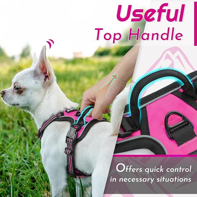 Eagloo Small Dog Harness No Pull, Service Vest with Reflective Strips and Control Handle, Adjustable and Comfortable for Easy Walking, No Choke Pet Harness with 2 Metal Rings, Rose Red, XS