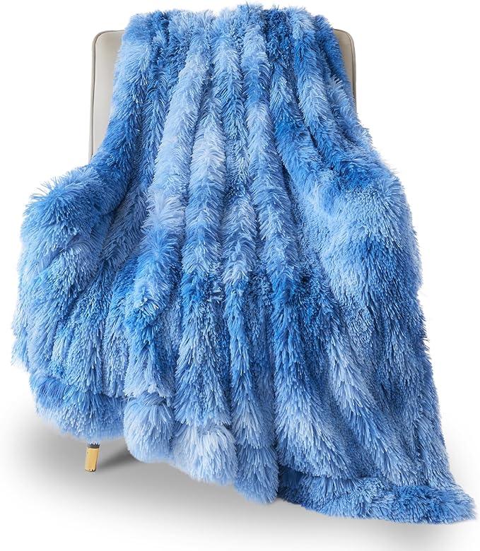 GONAAP Fuzzy Faux Fur Throw Blanket Indigo Super Soft Cozy Plush Fuzzy Shaggy Blanket for Couch Sofa Bed (Indigo, Throw(50