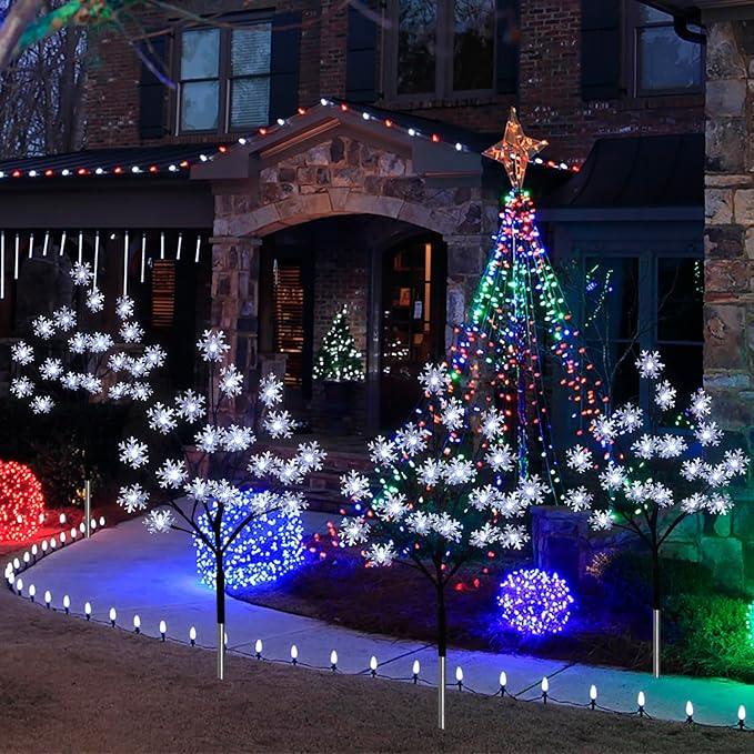 4-Pack 80LED Solar Snowflake Stake Lights - 8 Modes, Waterproof Outdoor Christmas Decorations for Garden, Yard, Pathway, Walkway
