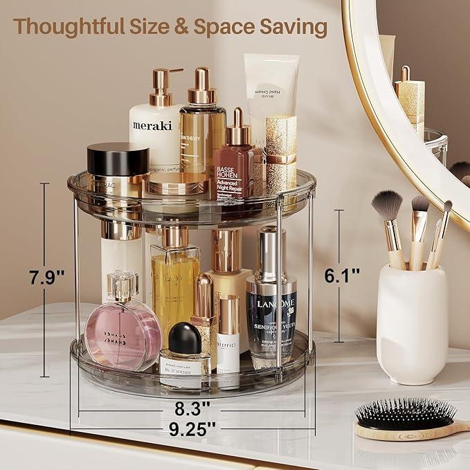 LAMU 2 Tier Lazy Susan Turntable Organizer 9.25'' Rotating Spice Rack Organization for Cabinet, Kitchen, Pantry, Countertop, Bathroom, Vanity, Medicine Cabinet Organizer, Grey