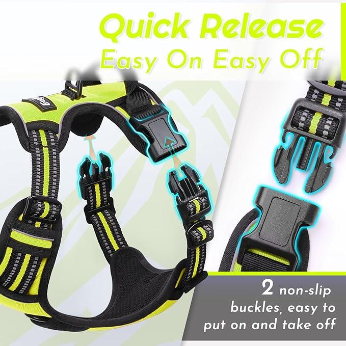 Eagloo Dog Harness Small Sized Dog, No Pull Service Vest with Reflective Strips and Control Handle, Adjustable and Comfortable for Walking, No Choke Pet Harness with 2 Metal Rings, Green, S