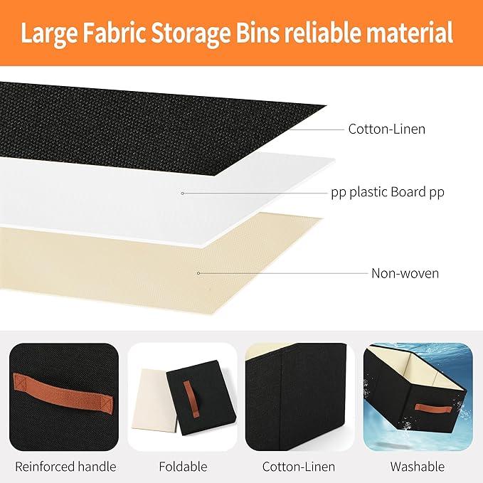 linen closet organizers and storage, 3 Pack Large Storage Baskets, Washable, Clothing Storage Bins with Handle, Closet Organizer for Storage Sweater,Sheets (Black, 16