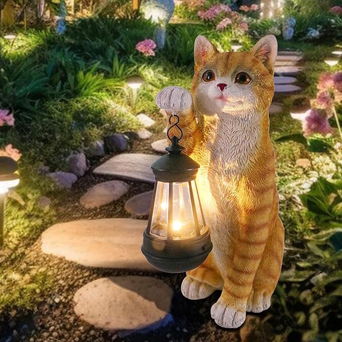 Cat Statues for Garden - Solar Powered Outdoor Cat Garden Statue, Crafted Garden Sculptures & Statues for Patio, Yard, Lawn, Gardening Gifts for Women and Mom(11