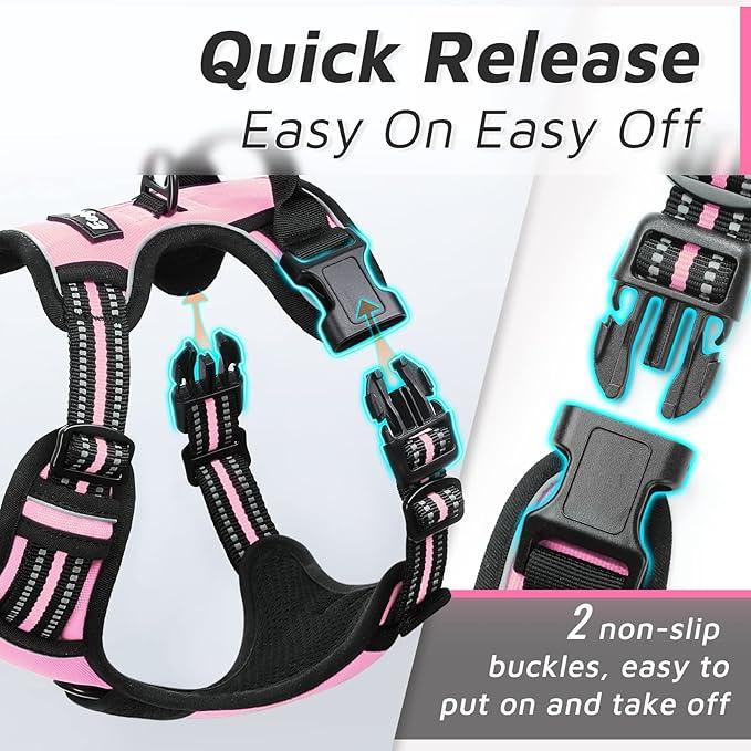 Eagloo Dog Harness Medium Sized Dog, No Pull Service Vest with Reflective Strips and Control Handle, Adjustable and Comfortable for Walking, No Choke Pet Harness with 2 Metal Rings, Pink, M