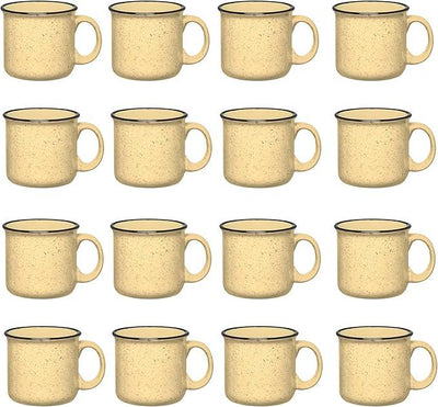 Set of 16 Ceramic Campfire Mugs – 15 Oz, Yellow – Coffee & Tea Cups for Home, Work, Travel, Camping – Customizable, Great for DIY, Events, Companies