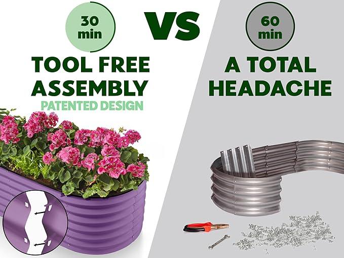 9-in-1 Galvanized Steel Raised Garden Bed // 8×2×1.5 ft Modular Planter for Gardening, Vegetables, Flowers // 18