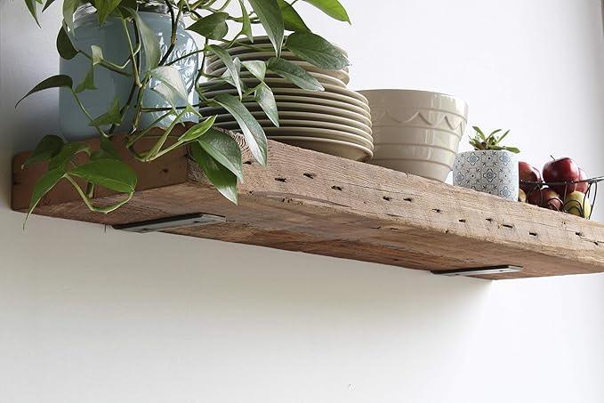 Urban Legacy Reclaimed Barn Beam Deep Shelves | Deep Shelves with Brackets Included, Set of 2 | (Natural Low Profile Bracket, 48
