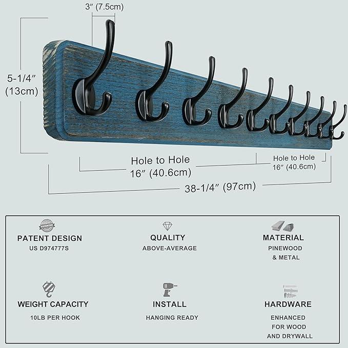 Dseap Coat Rack Wall: 38-1/4