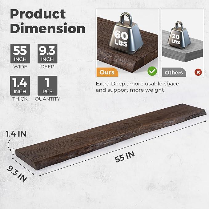 RICHFOCUS Live Edge Elm Floating Shelves - 55