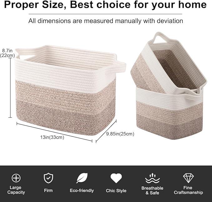 OIAHOMY Storage Basket, Woven Baskets for Storage, Cotton Rope Basket for toys,Towel Baskets for Bathroom - Pack of 3, Gradient Yellow
