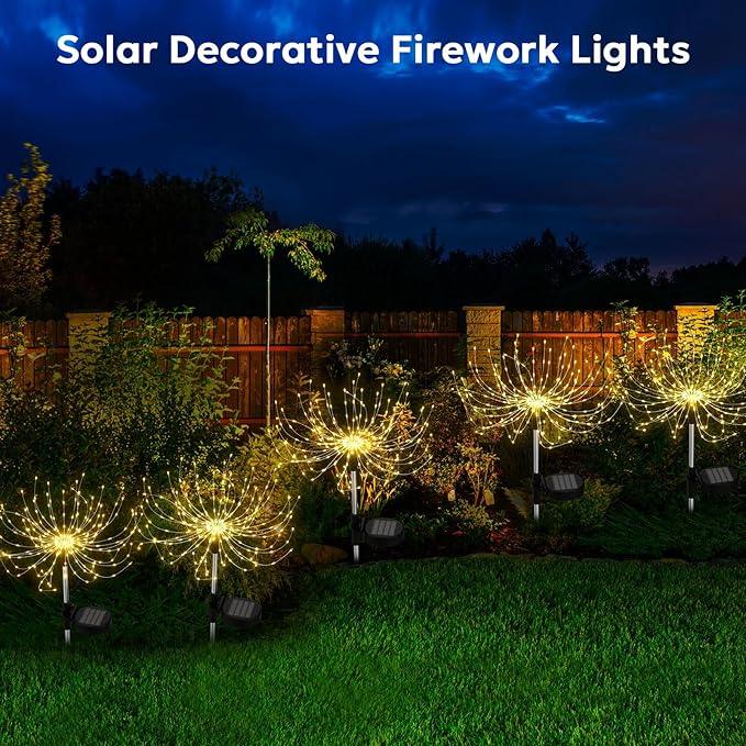 Solar Garden Lights Outdoor Waterproof 200 LED Fireworks Lights Solar Powered Sparkles Landscape Fairy Light Outside Decorations Light for Yard Patio Pathway Lawn Party Walkway Decor, 6 Pack