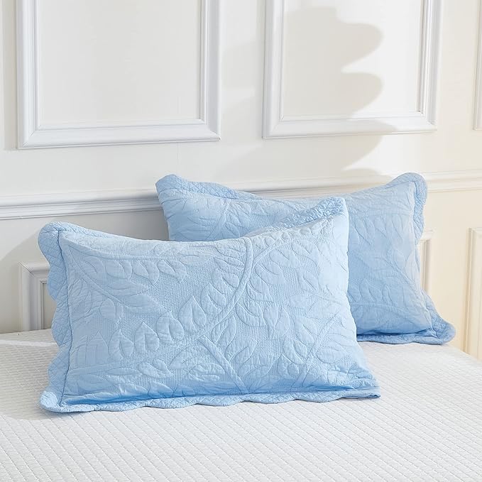 MarCielo 3-Piece 100% Cotton Oversized Bedspread Lightweight Quilt Coverlet Embroidery Farmhouse Bedding Set T0 (Light Blue, Oversized King (118