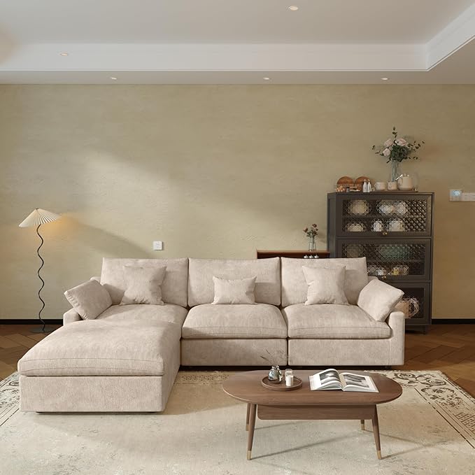 JACH L-Shaped Sectional Couches for Living Room, Cloud Sectional Couch with Deep Seat, Modular Sectional Sofa with Chaise, Covers Removeable & Washable, Sofas Furniture for Living Room, Khaki