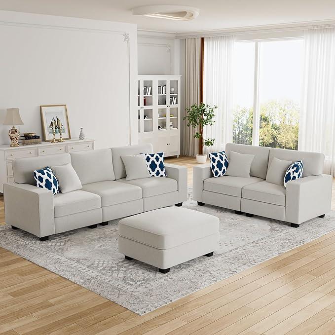 L Lengend Vansen Modular Sectional Sofa U Shaped Couch with Ottoman Modern Reversible Corner Sectional Couch for Living Room (Cream, 2+3 with Ottoman)