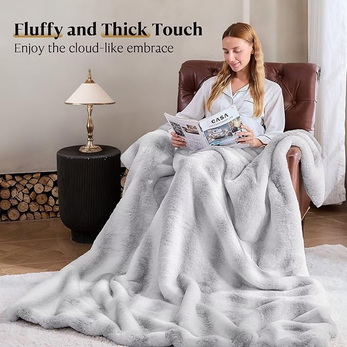 Luxury Faux Fur Blanket - Soft Warm Plush Blankets for Couch Sofa Bed, Fluffy Thick Throws for Bedroom, Office, Living Room, Decorative Reversible, Not Easy to shed - 70