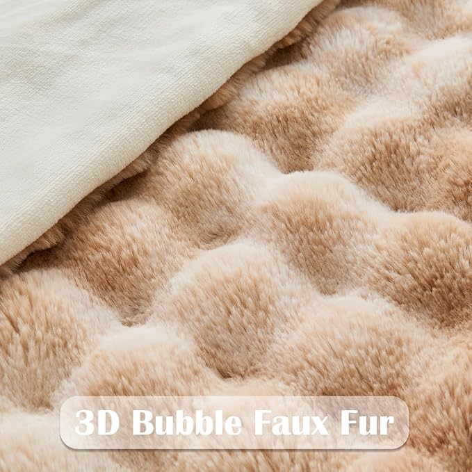 NEWCOSPLAY Faux Fur Throw Blanket Tie-dye Beige Luxury Fluffy Thick Warm Bubble Blanket for Couch Sofa Bed 700GSM (Tie-dye Beige, Throw(50