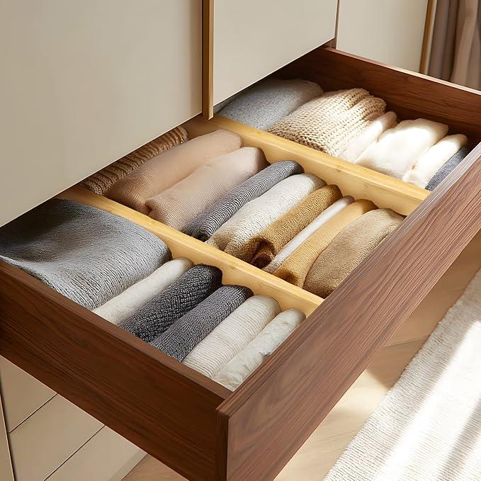VaeFae 3 Pack Bamboo Drawer Dividers, 4