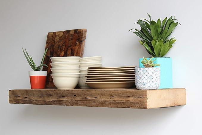 Urban Legacy Reclaimed Barn Beam Deep Shelves | Deep Shelves with Brackets Included, Set of 2 | (Natural Low Profile Bracket, 36