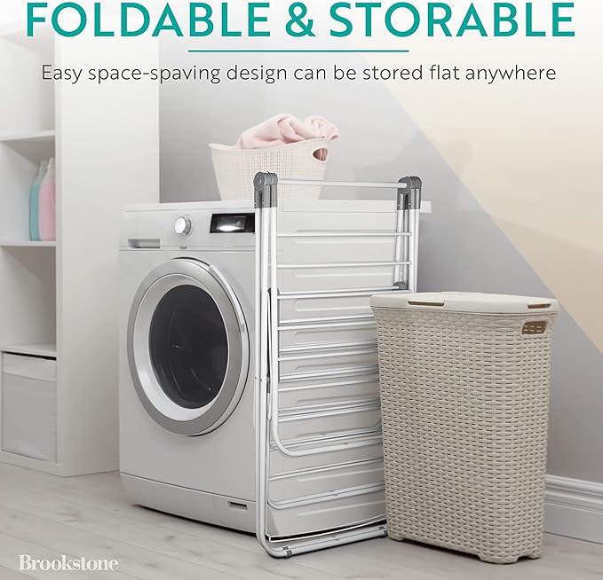 Brookstone – Extra Large – Double Spaced - 2 Tier Collapsible Clothes Drying Rack, Indoor/Outdoor Folding Hanging Garment Stand [NO Assembly - Ready Out of The Box]