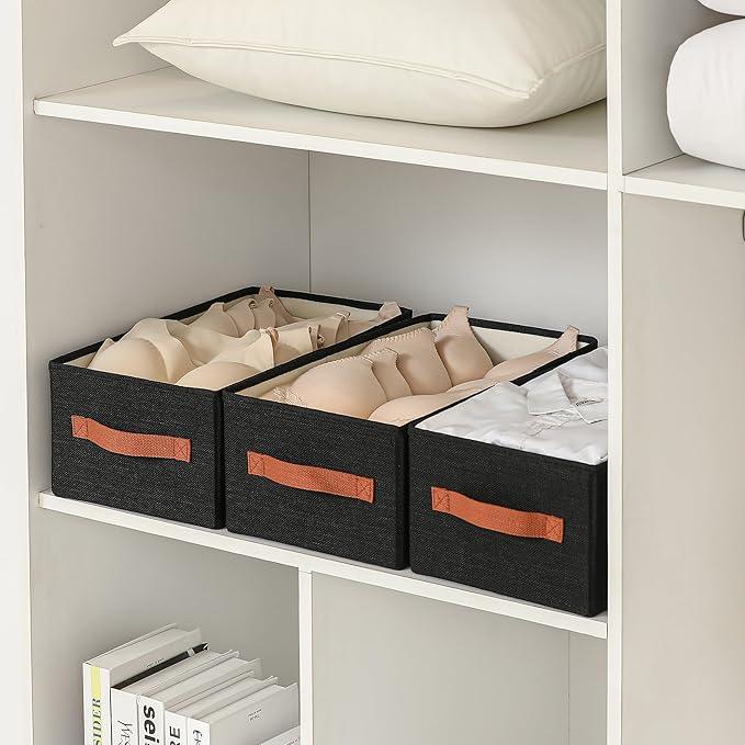 linen closet organizers and storage, 3 Pack Large Storage Baskets, Washable, Clothing Storage Bins with Handle, Closet Organizer for Storage Sweater,Sheets (Black, 16