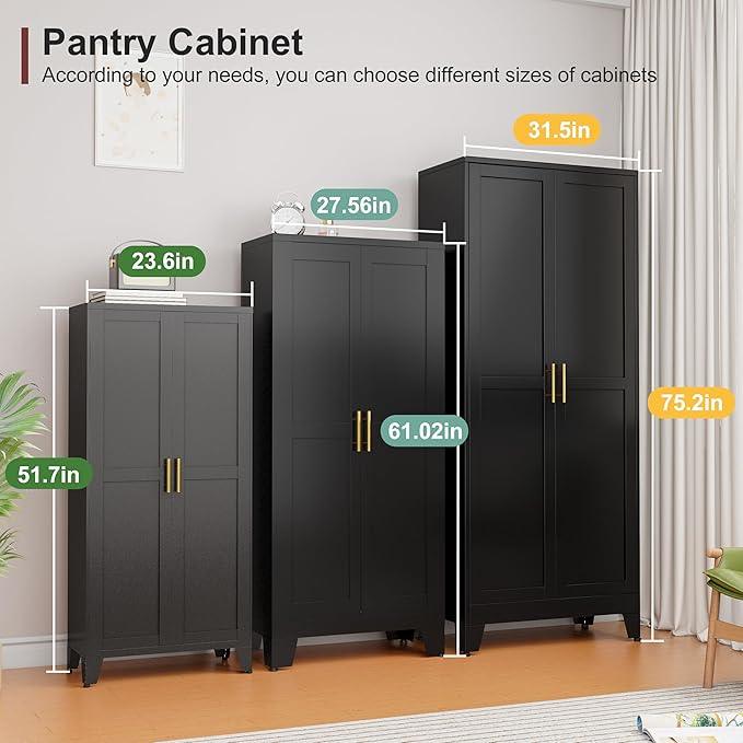 Metal Pantry Cabinet with 2 Doors and Adjustable Shelves, 61