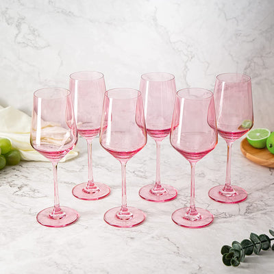 Colored Wine Glass Set,12 oz Glasses Set of 6, Unique Italian Style Tall Stemmed for White & Red Wine, Water, Margarita Glasses, Color Tumbler, Gift, Viral Beautiful Glassware (Blush Pink)