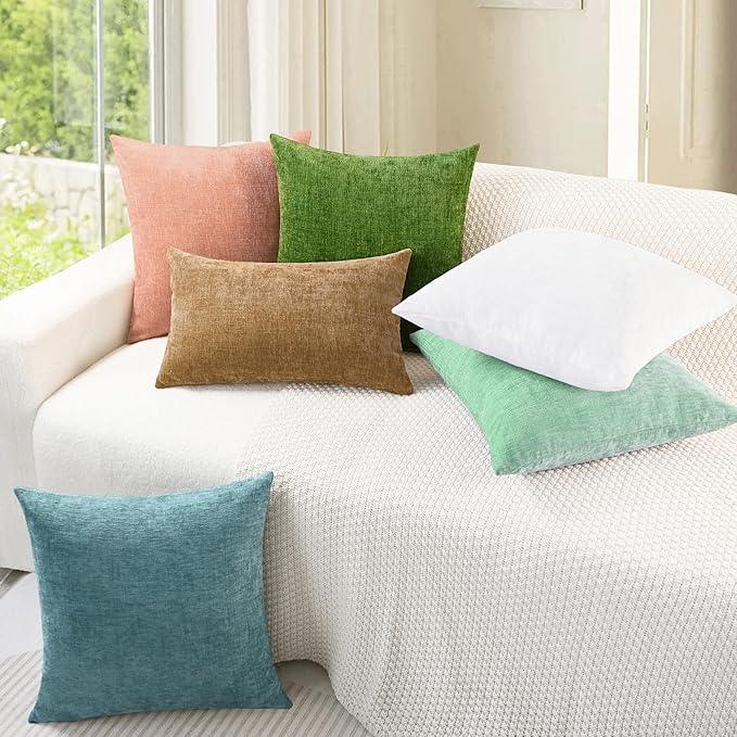 CaliTime Throw Pillow Covers Decorative 22 X 22 Inches Pack of 2 Cozy Chenille Cushion Cases for Couch Sofa Bed Living Room Home Grey Green