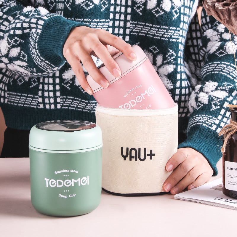 Japanese style simple sealed 304 stainless steel insulated breakfast cup with lid and spoon