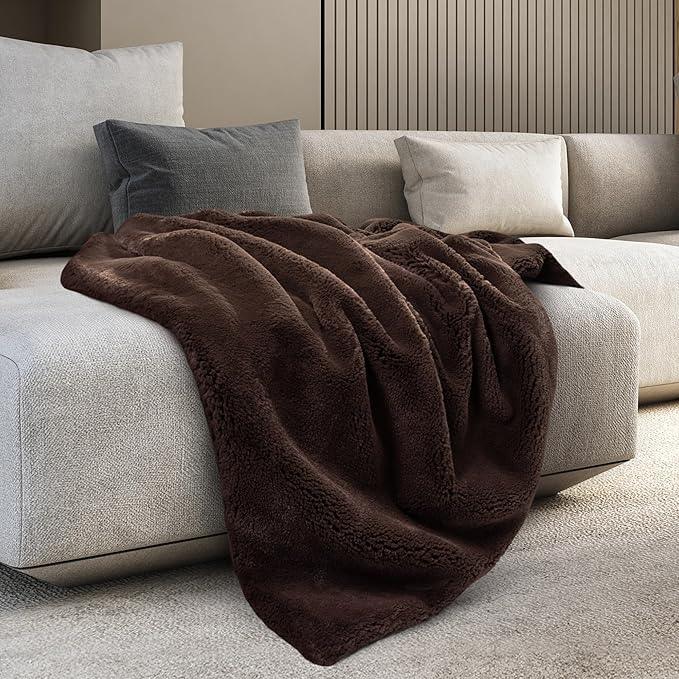 Mon Chateau Luxury Ultimate Plush Faux Fur Throw with 6cm Foldover for Couch, Sofa, or Bed - Plush Ultra Soft Blanket for Sleeping or Home Décor, 60